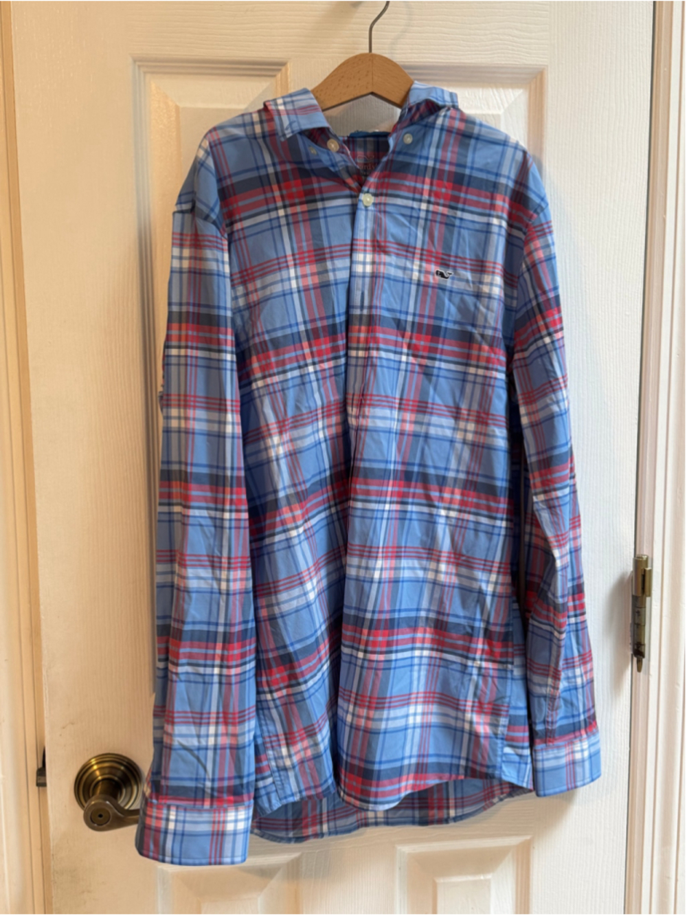 Boys Vineyard Vines Performance Plaid Button Down Shirt, Blue/Red, Size L